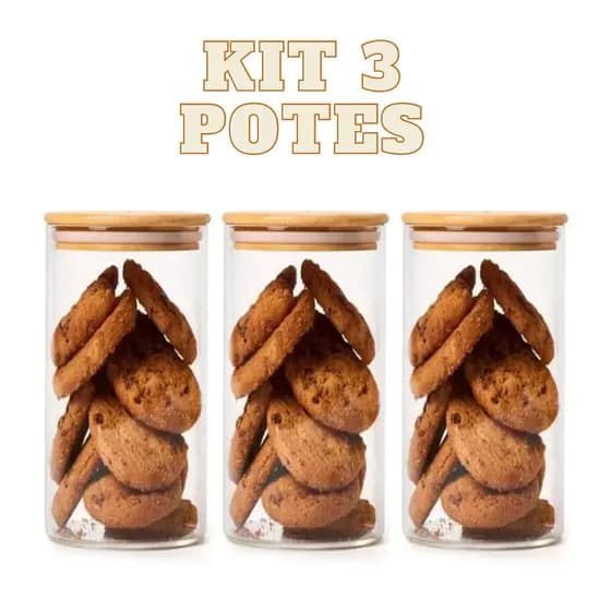 Kit 3 Potes De Vidro Mantimentos 950ml Com Tampa De Bambu