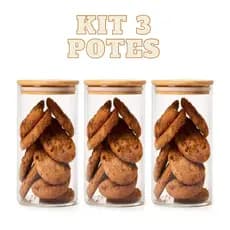 Kit 3 Potes De Vidro Mantimentos 950ml Com Tampa De Bambu