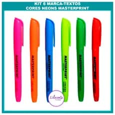 Kit 6 Marca Texto Canetas Cores Neon Masterprint Material Escolar Universitario Completo Grifa Texto