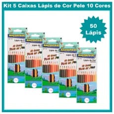 Kit 5 Caixas Lápis de Cor Pele 10 Cores Sextavado Artístico Atóxico Masterprint - 50 Lápis Escolar