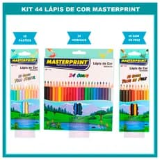 Kit 44 Lápis de Cor Escolar Sextavado (24 CORES + 10 Cores Tom Pastel +10 Tom de Pele) Masterprint