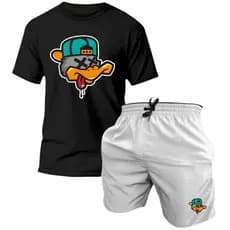 Kit Camiseta Masculina + Short Masculino Tactel Moda Praia Estampada Lançamento
