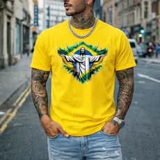 Camiseta Masculina Algodão Estampada Brasil Lançamento