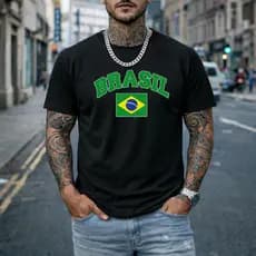 Camiseta Masculina Algodão Estampada Brasil Premium