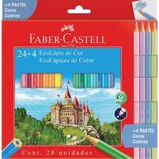 Lapis de Cor Faber Castell Ecolápis 24 Cores +4  Cores Pastéis