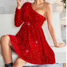 Vestido Elegante Um Ombro Com Manga Bufante