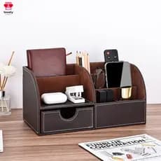 Organizador De Mesa De Couro PU-Porta-Lápis Caddy De Papelaria Para Home Office