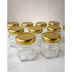15 Mini Potes de Vidro 40ml Sextavado + Tampa Metálica - Ideal para Lembrancinhas, Mel, Geleia, Temperos, brigadeiro