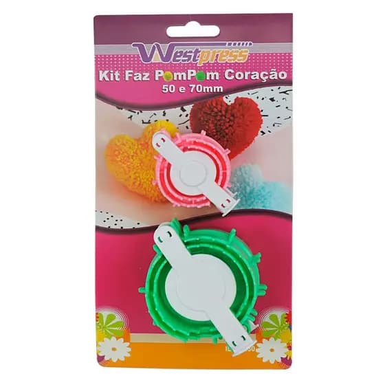 Kit Faz Enrolar Pompom Coração 50 e 70mm tear Costura