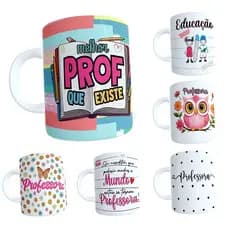 Caneca Porcelana 325ml Presente Dia dos Professores Educadora Escola Lembrancinha Várias Estampas ISOPRENE