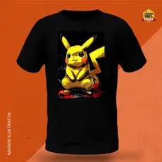 Camisa-Camiseta Pokemon pikachu Desenho Animado Blusa unissex Adulto e infantil 100% Algodão