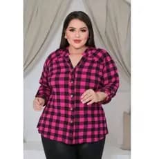 Camisa Xadrez Feminina Plus Size Manga Longa Viscolycra Confortável Casual