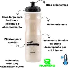 Garrafinha P/ Bike Isotérmica 600ml PTK - Squeeze  Varias cores