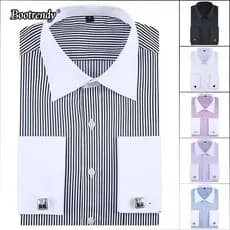 Camisa Social Resistente A Rugas Com Punho Francês Para Homens Mistura De Algodão Manga Log Slm fit Camisas Formais Casa