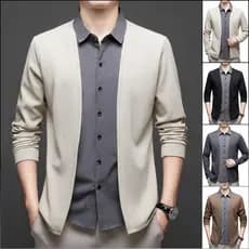 Camisa Social Masculina Camisa Masculina Simulada De Duas Peças Cardigan Casual Tricotado Sueter Masculino Slim
