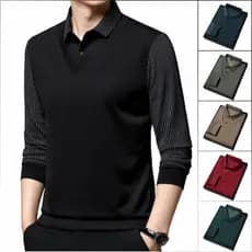Camisas Masculinas De Duas Peças Listradas Polo Manga Comprida Slim Fit Camiseta Plus size Casual Camisa De Negócios