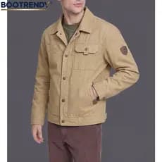 Bootrendy Jaqueta Cargo Masculina Plus Size Com Vários Bolsos , Gola Virada Para Baixo , Botão De Pressão , Casaco De Tr