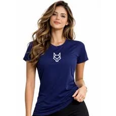 Blusa Lobo Geométric Feminina Dry Fit Academia Fitness Treino Camiseta Logo Branca