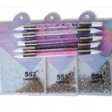 Pedrinhas / strass 1440 peças + bastão de silicone pega glitter
