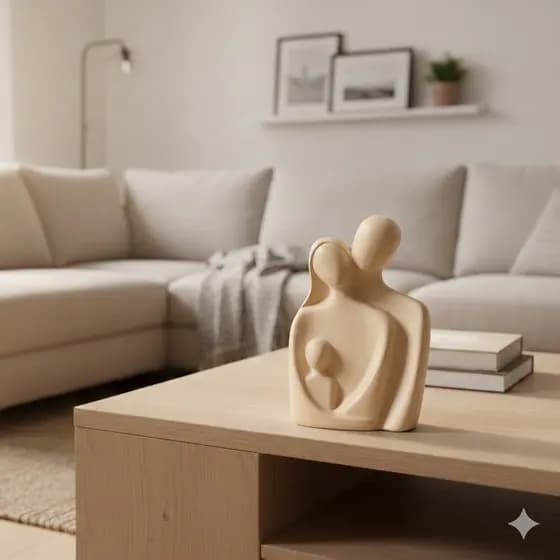 Escultura Família Minimalista Moderna 10 cm e 16 cm – Enfeite Decorativo  | Presente para Mãe, Pais, Casal e Casa Nova