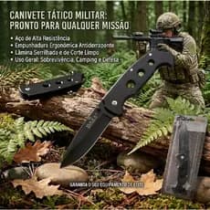 Canivete Tático Militar Dobrável Preto Faca Sobrevivência Camping Trilha Pesca