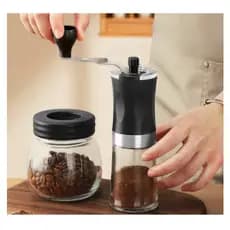 Moedor De Café Manual Plástico Vidro Aço Inox Com Moagem Grossa Ou Fina Portátil Preto Resistente