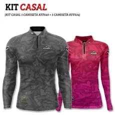 Kit Camisa Blusa Casal Camuflado com Proteção Solar Uv50 King Brasil Pesca Praia Ciclismo Trilha
