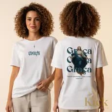 Camisa Camiseta Unissex Cristã Cheia de Graça - Lucas 1:28