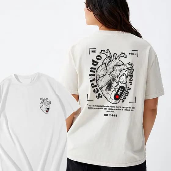 Camiseta T-Shirt 100% algodão servindo por amor mídia gravação camisa unissex