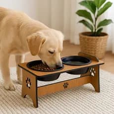 Comedouro Elevado em MDF para Cachorro e Gato  Design com Patinhas