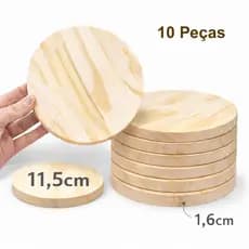 Placa Redonda Kit 10 Bolacha Madeira Base Artesanato Porta Copo