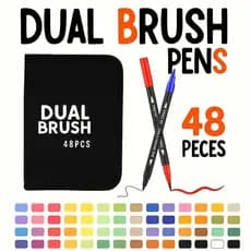 Kit 48 Cores Caneta 2 em 1 Brush Lettering  Ponta Fina Dual Pens Canetinha Colorir Desenho Canetas Ponta Dupla Brush Pen
