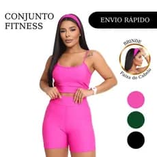 Conjunto De Academia Feminino Fitness Short e Top Sem Bojo Cintura Alta Moda Fitness Poliamida Zero Transparência