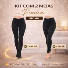 Kit 2 Meias Calças  Femininas Flanelada Térmica Com e Sem Pé Cintura Alta FIO 80  Adulto Meia Grossa