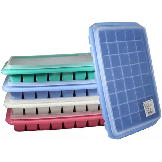 Forma Porta Gelo Com Tampa 40 Cubos Bandeja Grande Plástico Plasnorthon