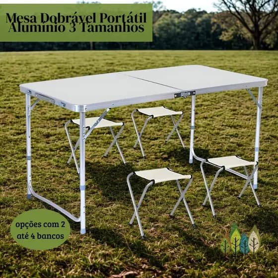 Mesa Dobrável Portátil Alumínio 3 Tamanhos Vira Maleta com Alça Branca