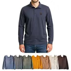 Blusa masculina manga longa gola polo lisa com botão várias cores algodão camiseta social