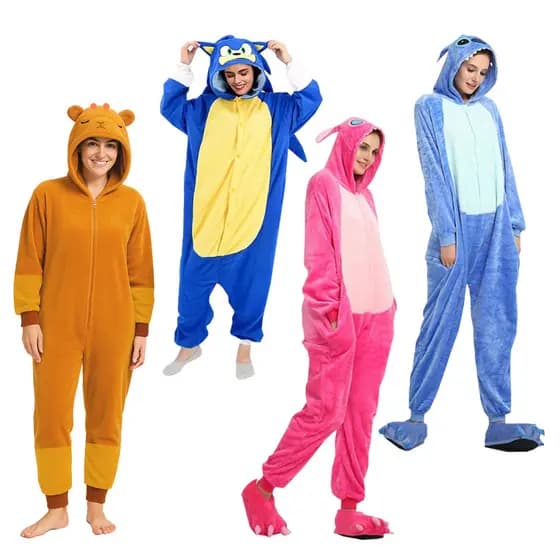 Pijama fantasia macacão kigurumi adulto peluciado capivara stitch sonic