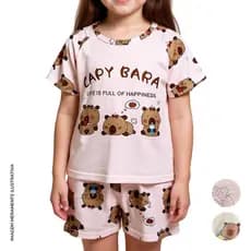 Conjunto pijama infantil menina 2 peças desenho fofo capivara festa do pijama