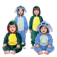 Pijama macacão bebês 6 a 36 meses fantasia peluciado fofo inverno frio kigurumi stitch dinossauro
