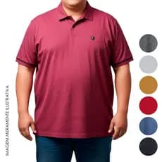 Camiseta masculina gola polo detalhe manga algodão plus size básica lisa