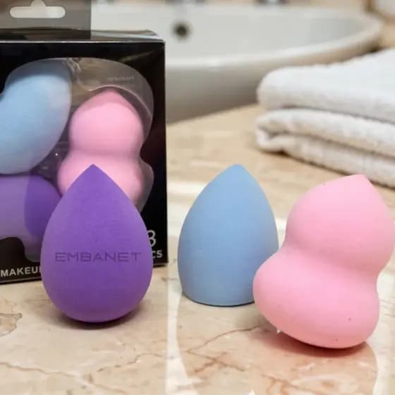 3 Esponjas P Corretivo Blush Pó Macia S Látex Chanfrada Gota Aplicador De Base Formato Anatômico
