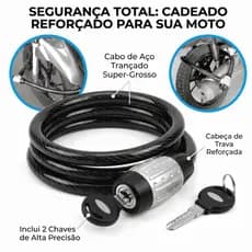 Cadeado Cabo Aço Trava Estepe Ranger L200 S10 Hilux Frontier Para Moto