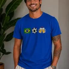 Camiseta do Brasil Masculina Estampa Premium Algodão Leve Confortável Discreta Copa do Mundo Branca Amarela Azul e Verde