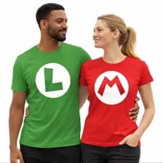 Kit Camiseta Casal Mario E Luigi duas Camisas Algodão Premium Para o Seu Mozão usar em qualquer ocasião