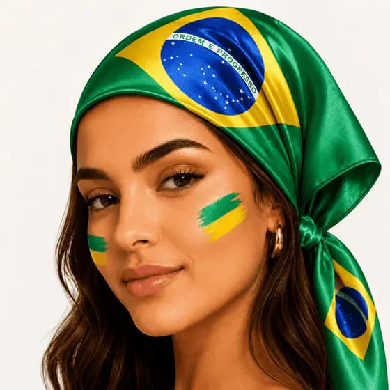 Lenço luxo Bandana cachecol e cintura Bandeira do Brasil Cetim com elastano 50x50cm Multifuncional | Copa | Brilho