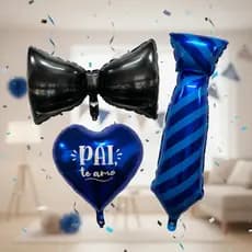 Kit 9 Pcs Balão Gravata Laço Borboleta Coração Pai Te Amo Festa Decoração Enfeite