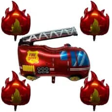 Kit c/5 Balão Metalizado Bombeiro Interativo 77cm e Chamas/Fogo 68cm Festa Enfeite Decoração