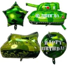 50 Balão Metalizado Happy Birthday Exército Tanque Militar 70cm Festa Decoração