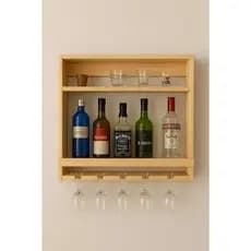 Adega Barzinho Parede Madeira Pinus Natural Porta Garrafas , Taças Estante Decorativa para Bar, Cozinha e Area Goutmet